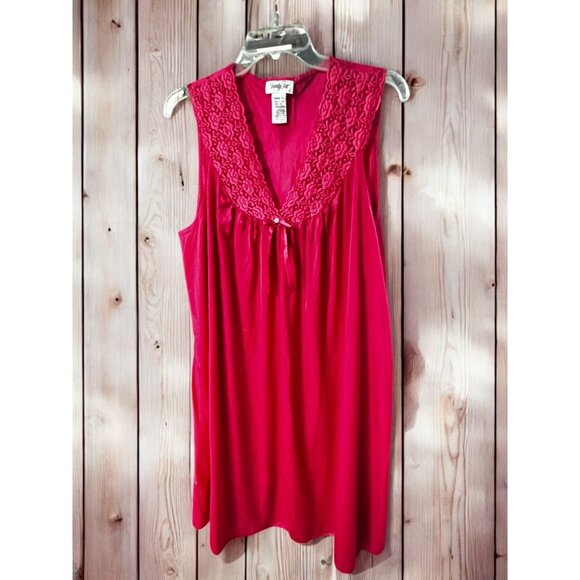 Vanity Fair Other - Vanity Fair Women' Nylon Sleeveless Nightgown Lacy V-Neck Red